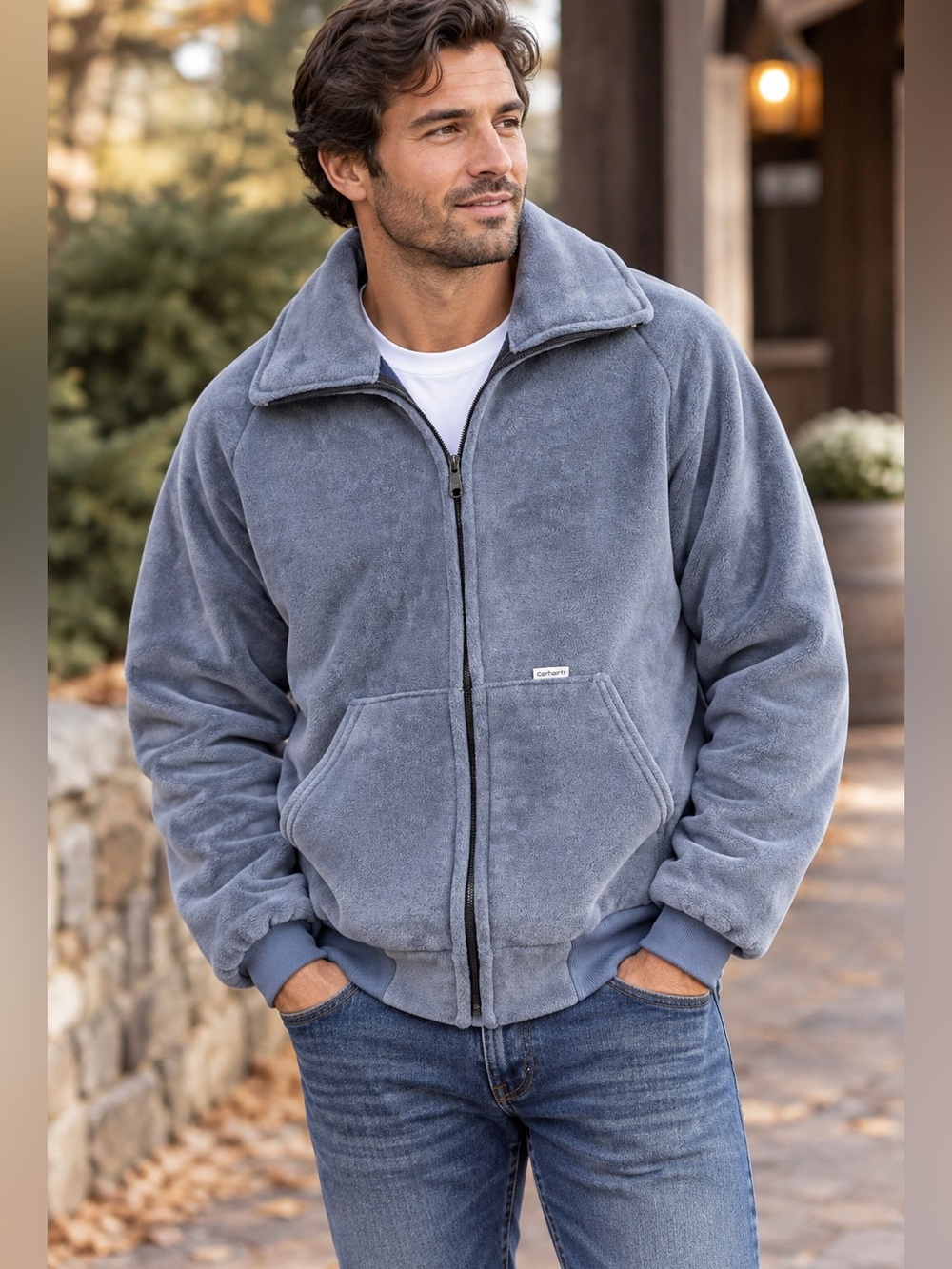 Vintage Carhartt Fleece Zip-Up Jacket Gray Large USA Made Workwear 753T